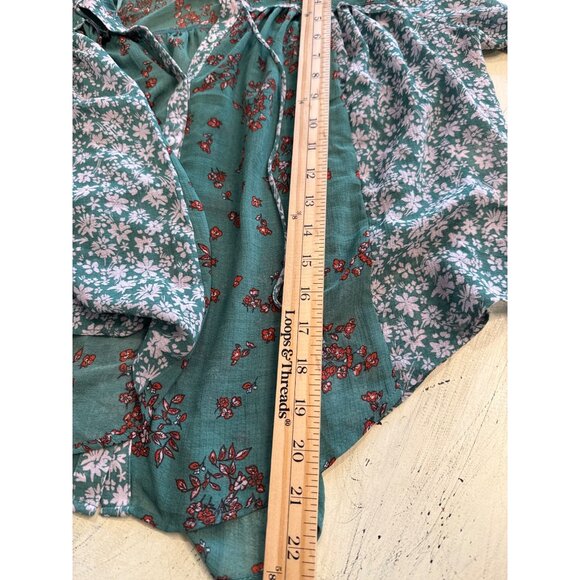 Free People NWT XS Floral Sheer Green Boho Blouse Emerald Combo - Picture 5 of 8